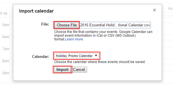 Import Google Calendar Choose File