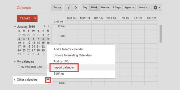 Import Google Calendar